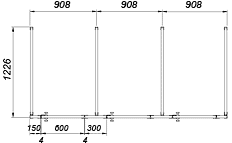 Сантехнические кабины установлены вдоль стены: разделительных стенок больше на 1, чем кабин